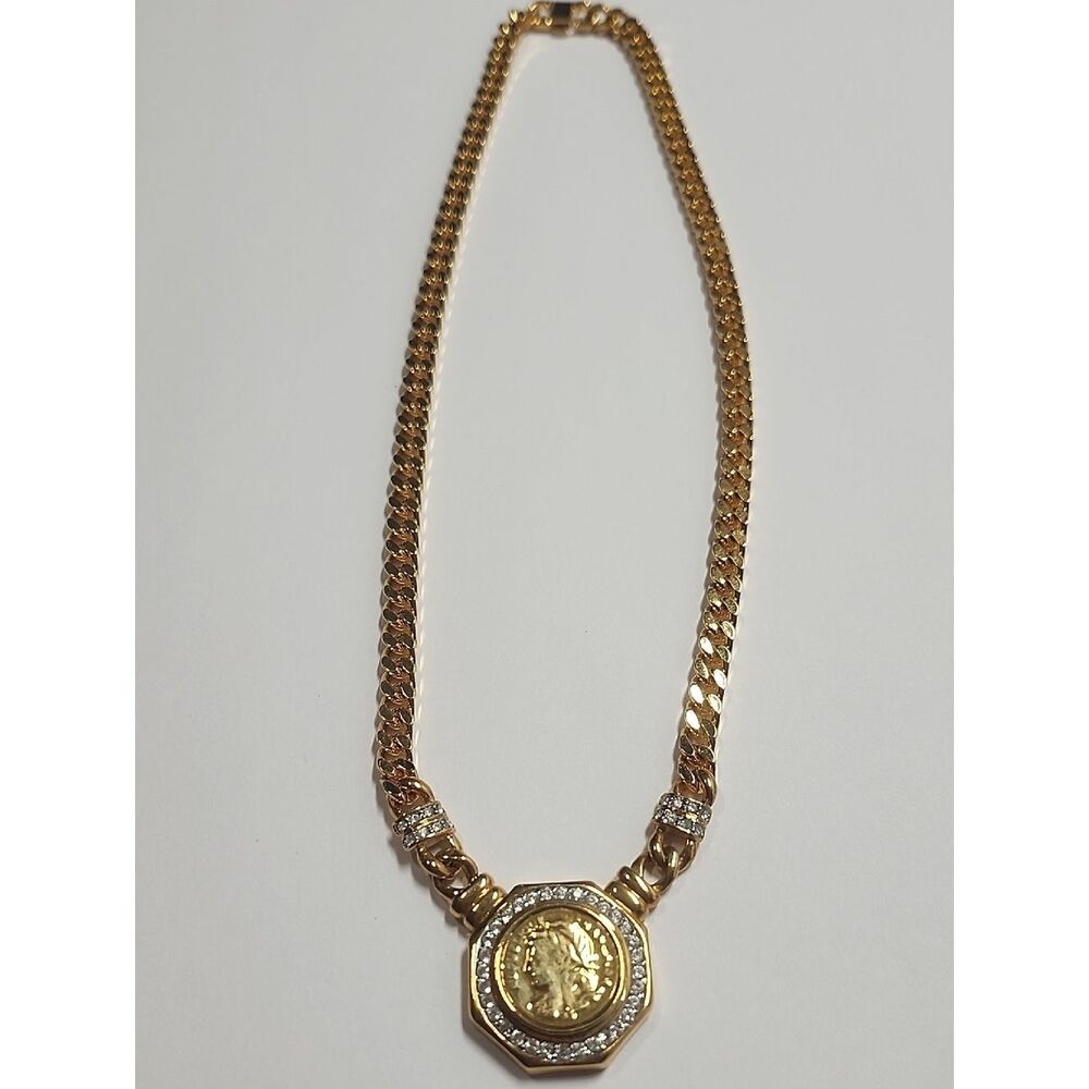 Gold Coin Pendant Necklace Women Jewelry Vintage Curb Link Chain